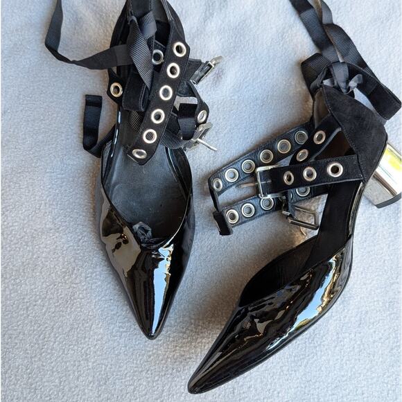 Robert Clergerie x Self-Portrait Black Patent Leather Block Heels Pumps, size 8 - Picture 1 of 6